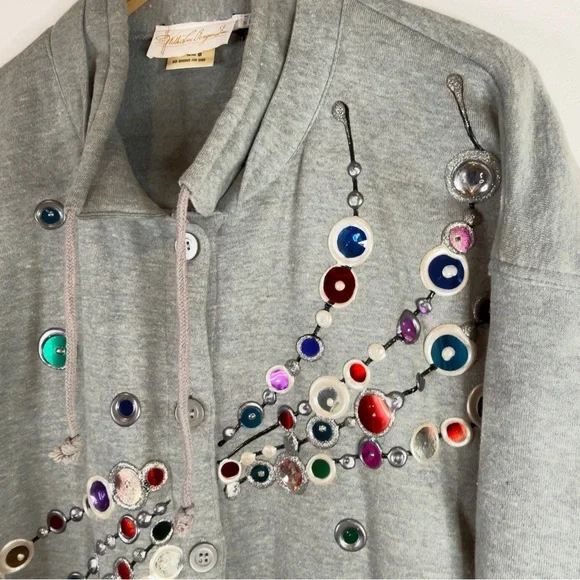 Vintage With Love Designs Inc. Embellished Gray Cardigan - Size Medium Large - Picture 9 of 12